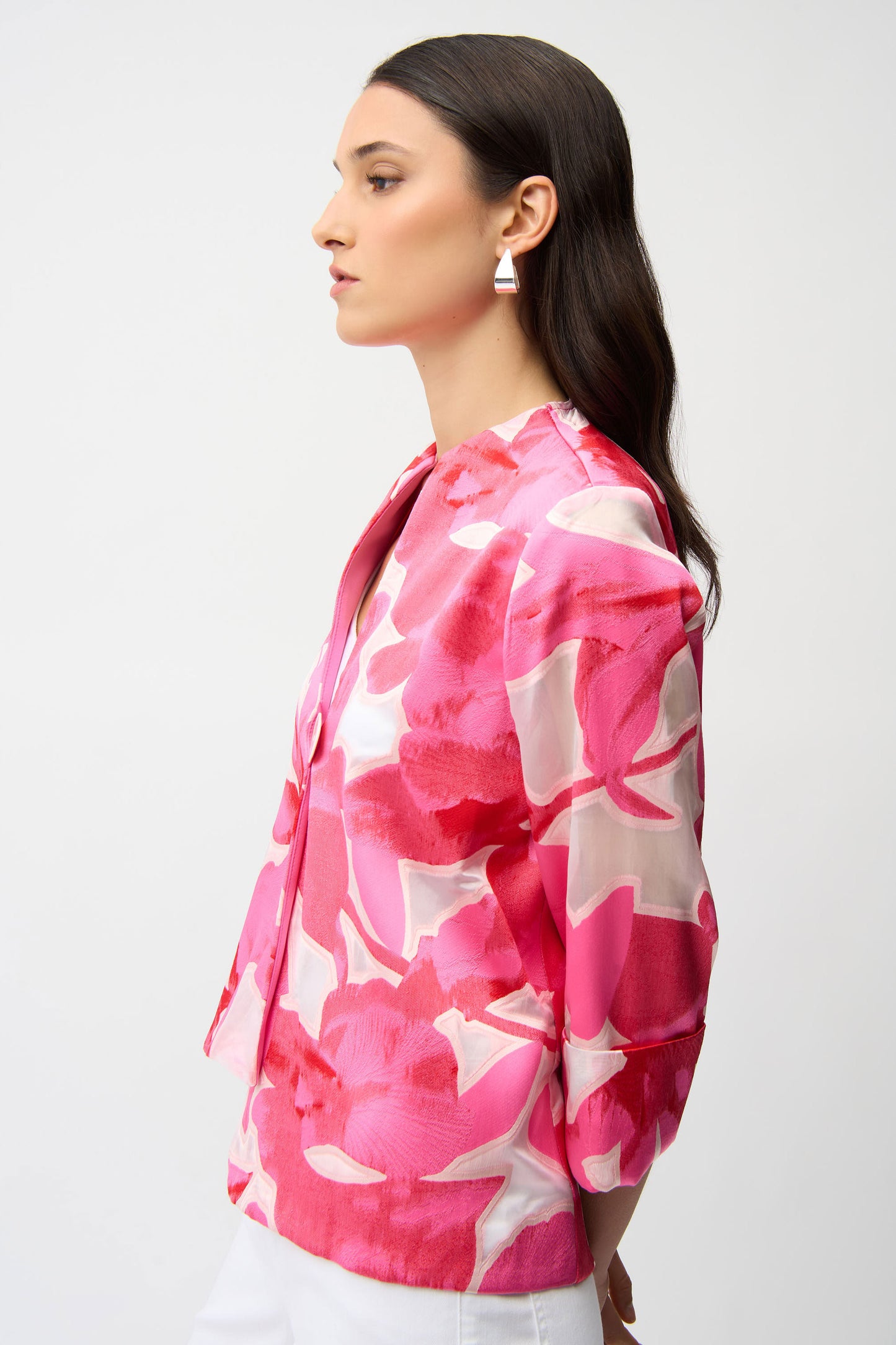 Joseph Ribkoff Novelty Jacquard Floral Print Swing Jacket Pink/Multi 261180-1796