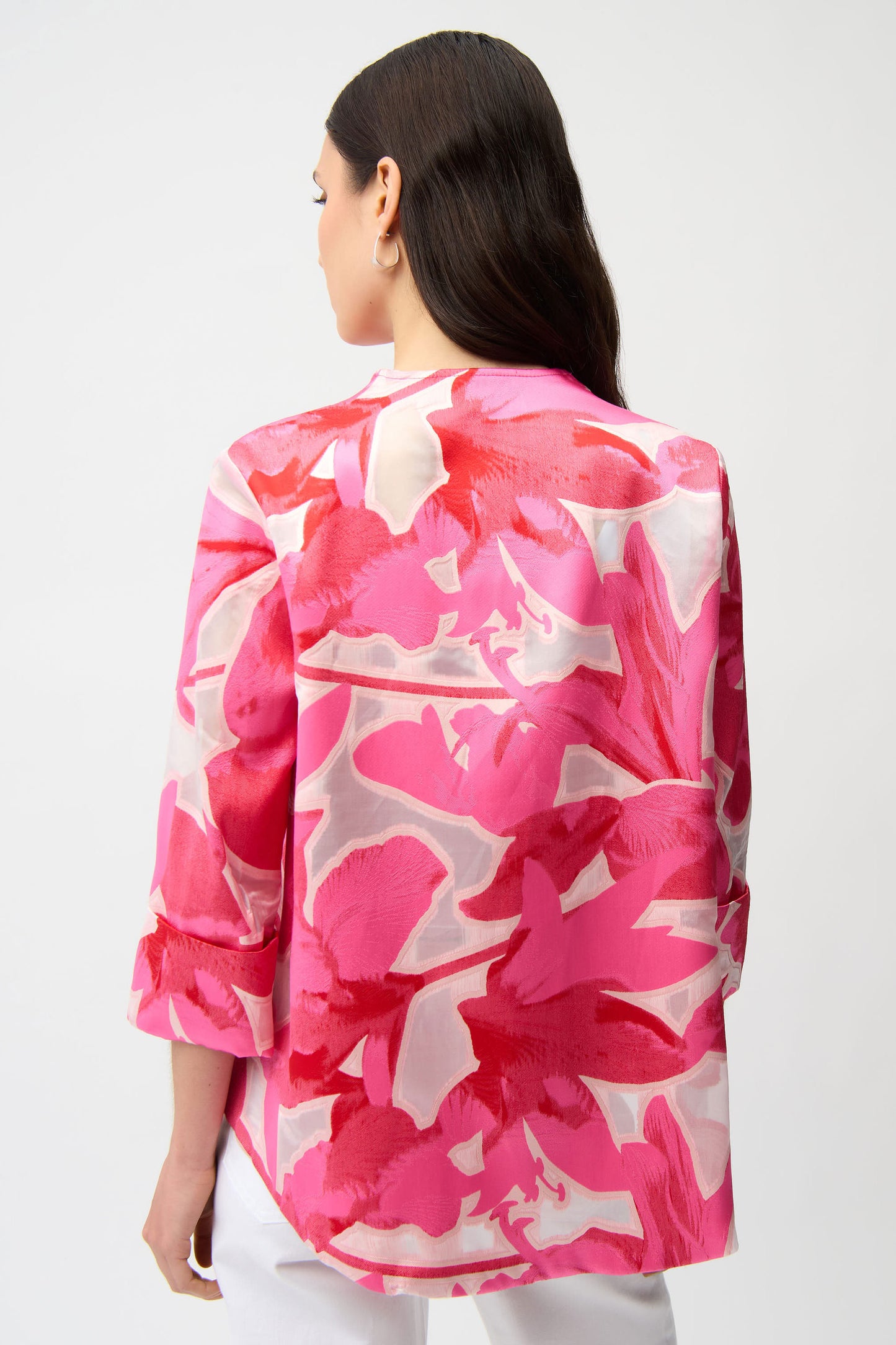 Joseph Ribkoff Novelty Jacquard Floral Print Swing Jacket Pink/Multi 261180-1796