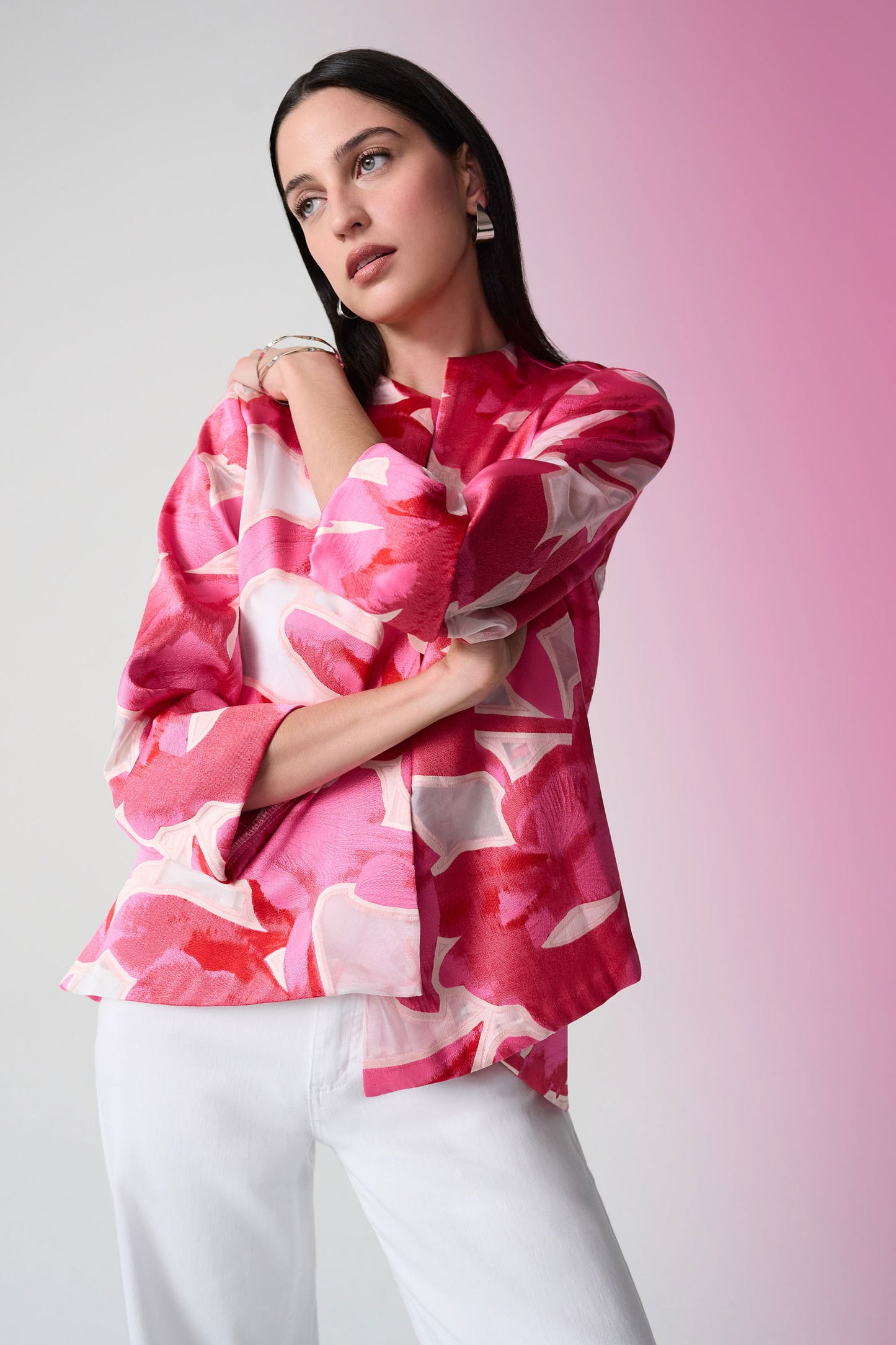 Joseph Ribkoff Novelty Jacquard Floral Print Swing Jacket Pink/Multi 261180-1796