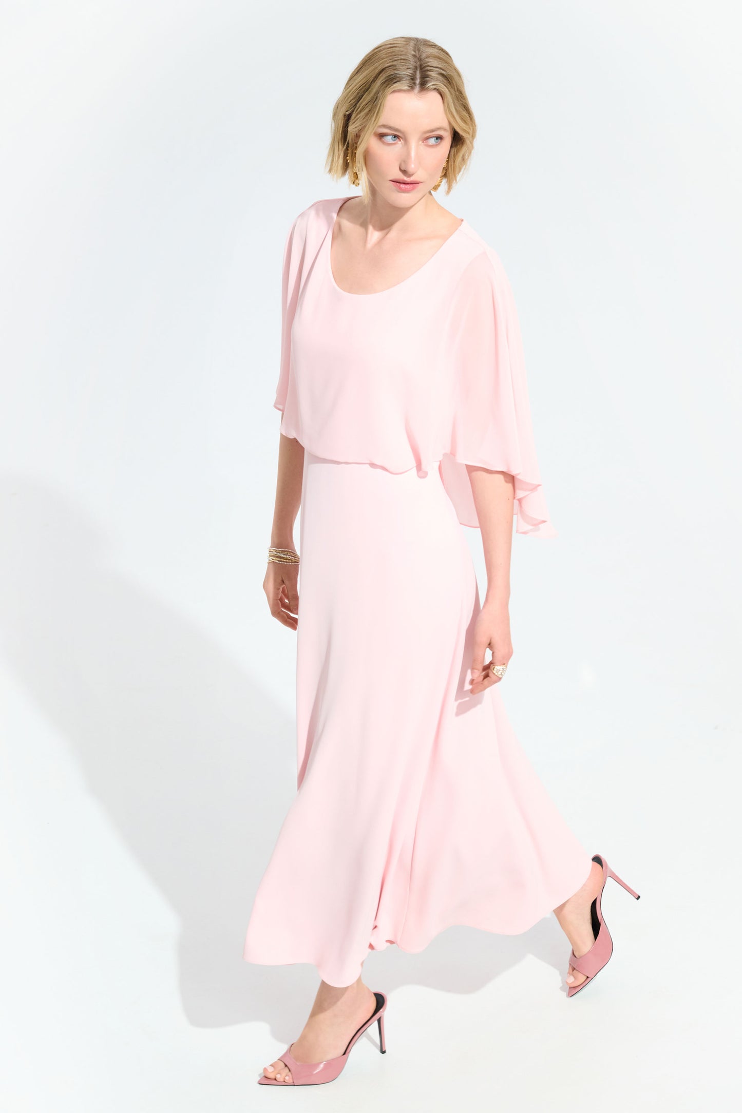 Joseph Ribkoff Woven Twill A-Line Dress With Chiffon Overlay Petal Pink 261708-4475
