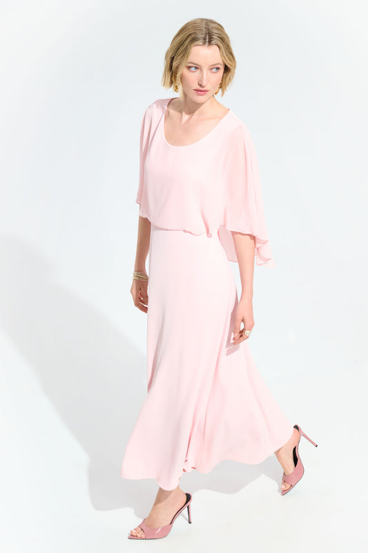 Joseph Ribkoff Woven Twill A-Line Dress With Chiffon Overlay Petal Pink 261708-4475