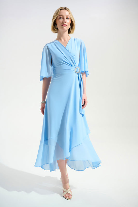 Joseph Ribkoff  Silky Knit Flowy Wrap Dress With Buckle Rhinestones Detail 261714-4373