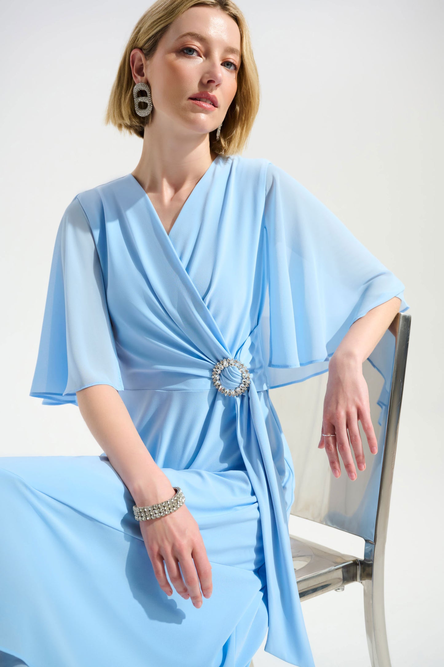 Joseph Ribkoff  Silky Knit Flowy Wrap Dress With Buckle Rhinestones Detail 261714-4373