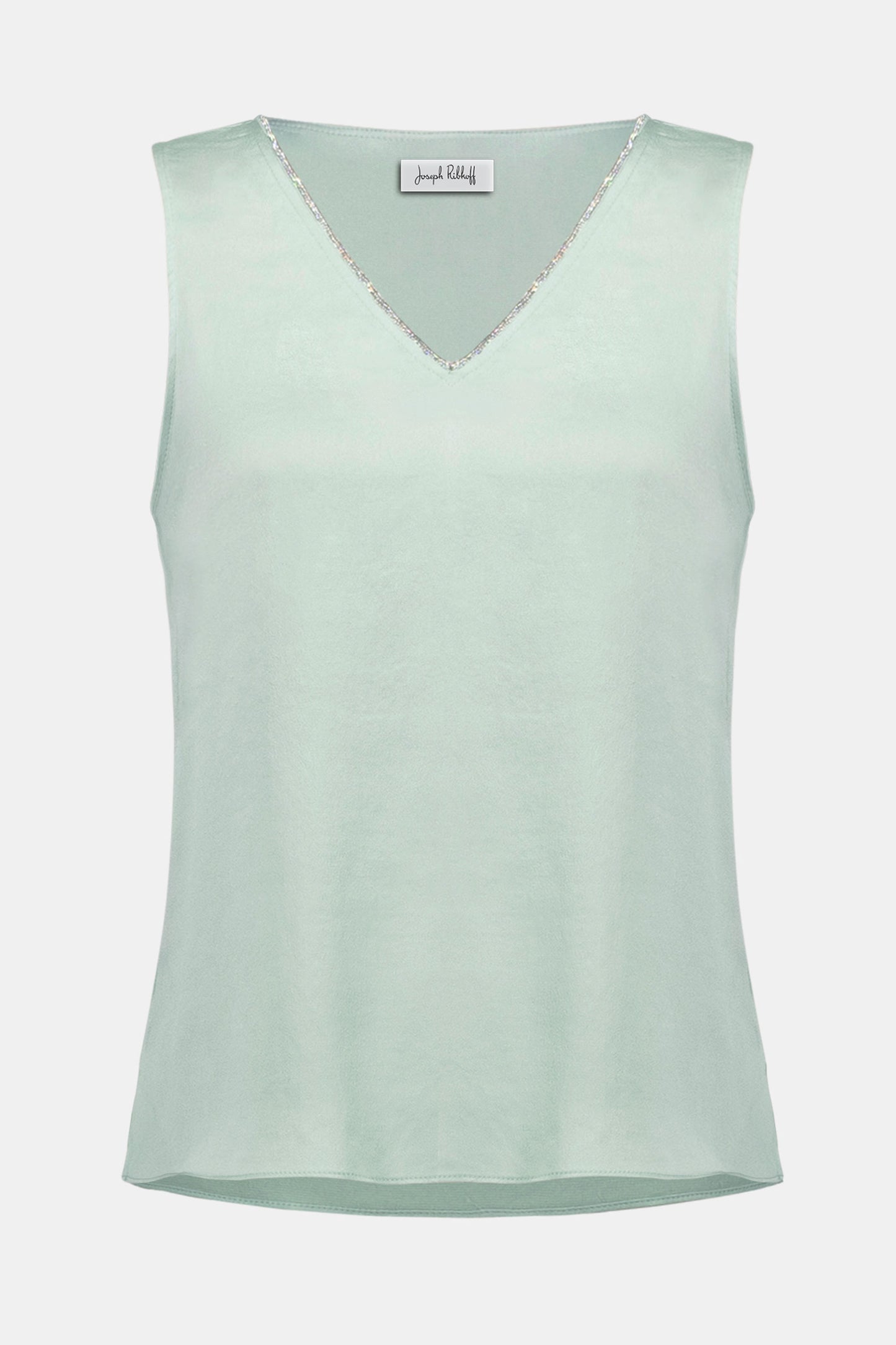 Joseph Ribkoff Recycled Satin Straight Top With Rhinestones Trim Pistachio 26178-4526