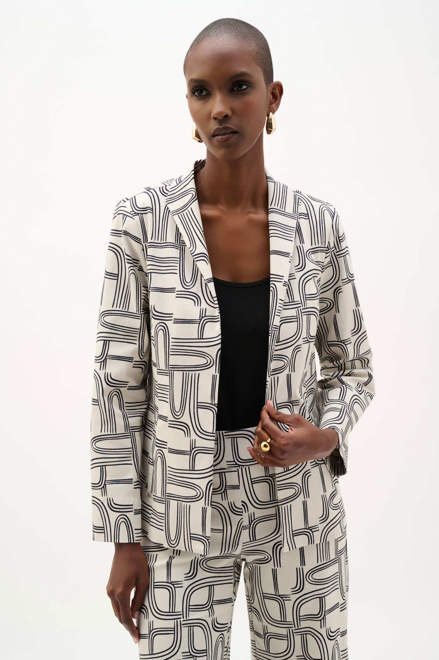 Joseph Ribkoff Millennium Geometric Print Straight-Cut Jacket Moonstone/Midnight Blue 262047-4348