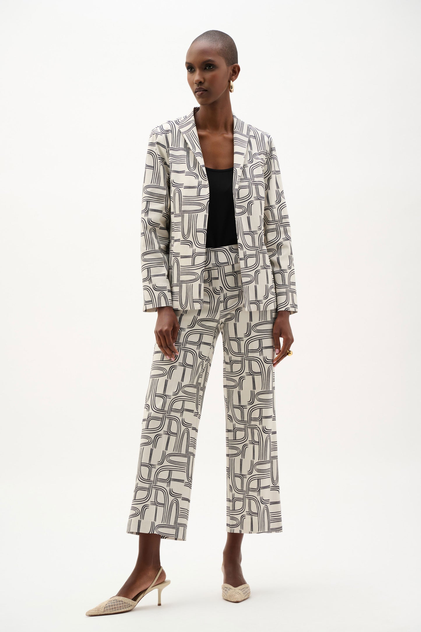 Joseph Ribkoff Millennium Geometric Print Straight-Cut Jacket Moonstone/Midnight Blue 262047-4348