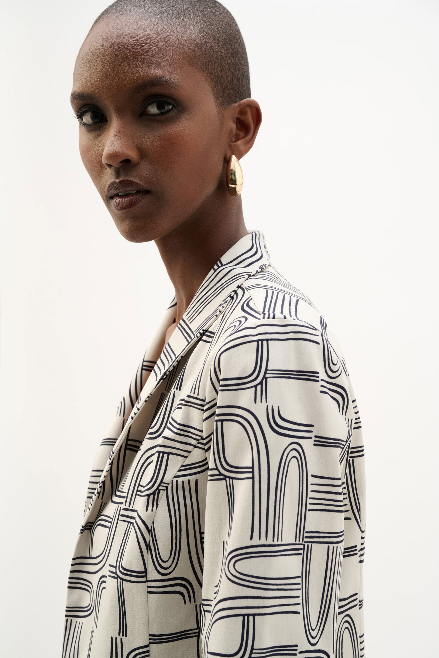 Joseph Ribkoff Millennium Geometric Print Straight-Cut Jacket Moonstone/Midnight Blue 262047-4348