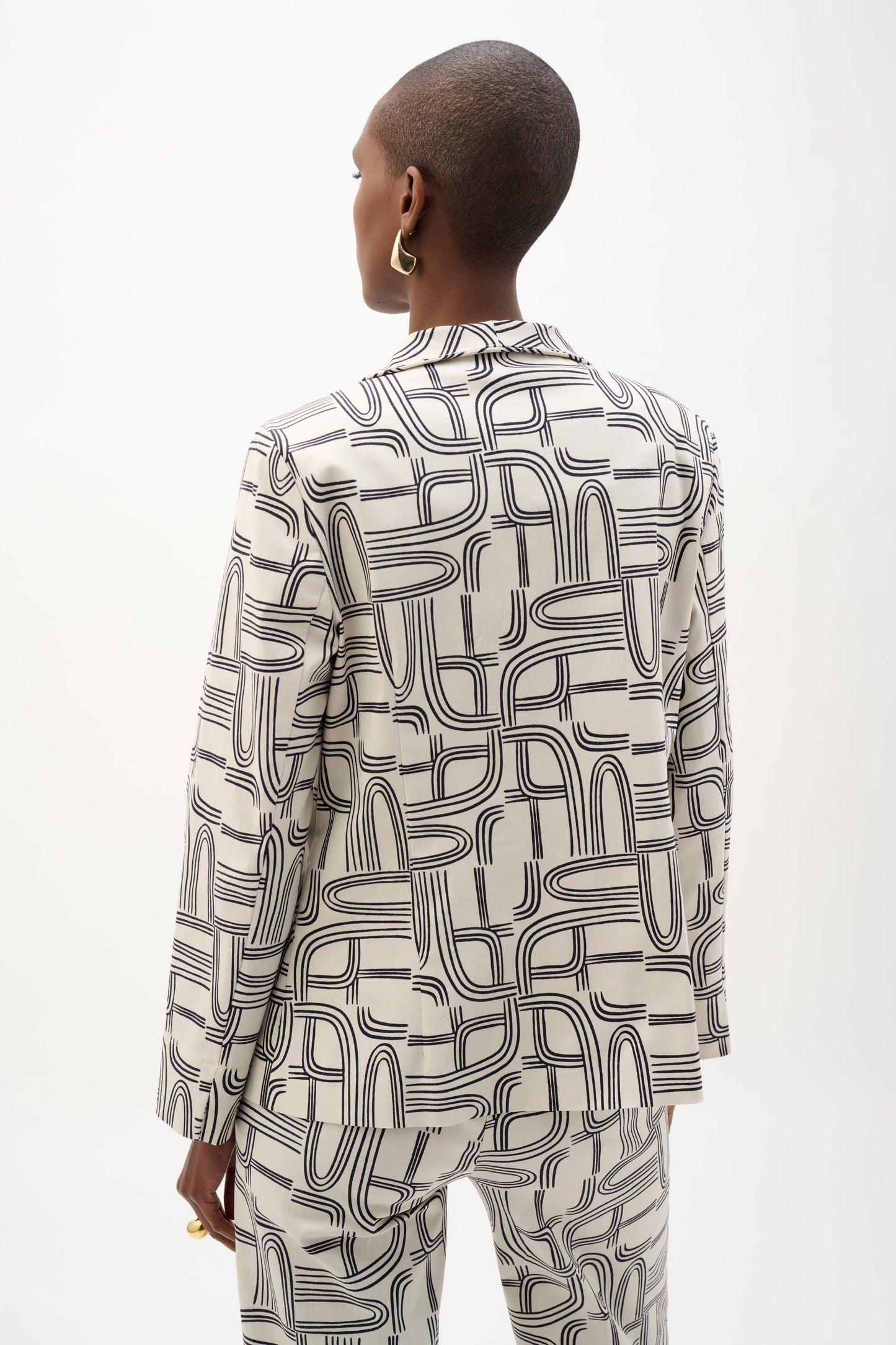 Joseph Ribkoff Millennium Geometric Print Straight-Cut Jacket Moonstone/Midnight Blue 262047-4348