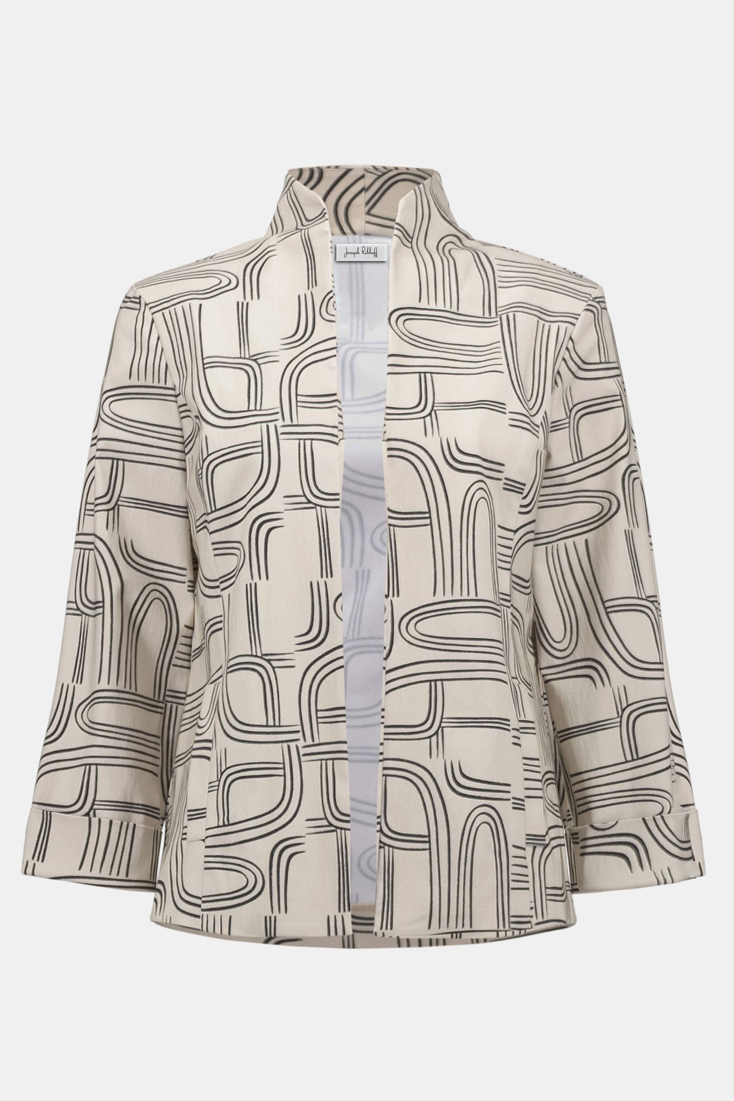 Joseph Ribkoff Millennium Geometric Print Straight-Cut Jacket Moonstone/Midnight Blue 262047-4348