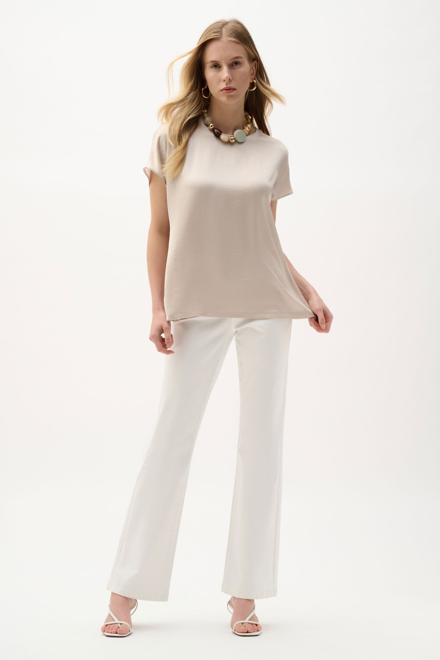 Joseph Ribkoff Recycled Satin And Silky Knit Straight Top Moonstone 262189-3854