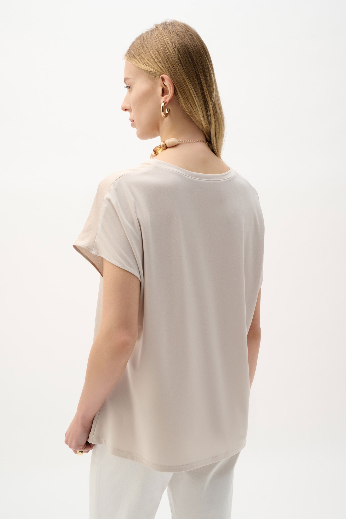 Joseph Ribkoff Recycled Satin And Silky Knit Straight Top Moonstone 262189-3854