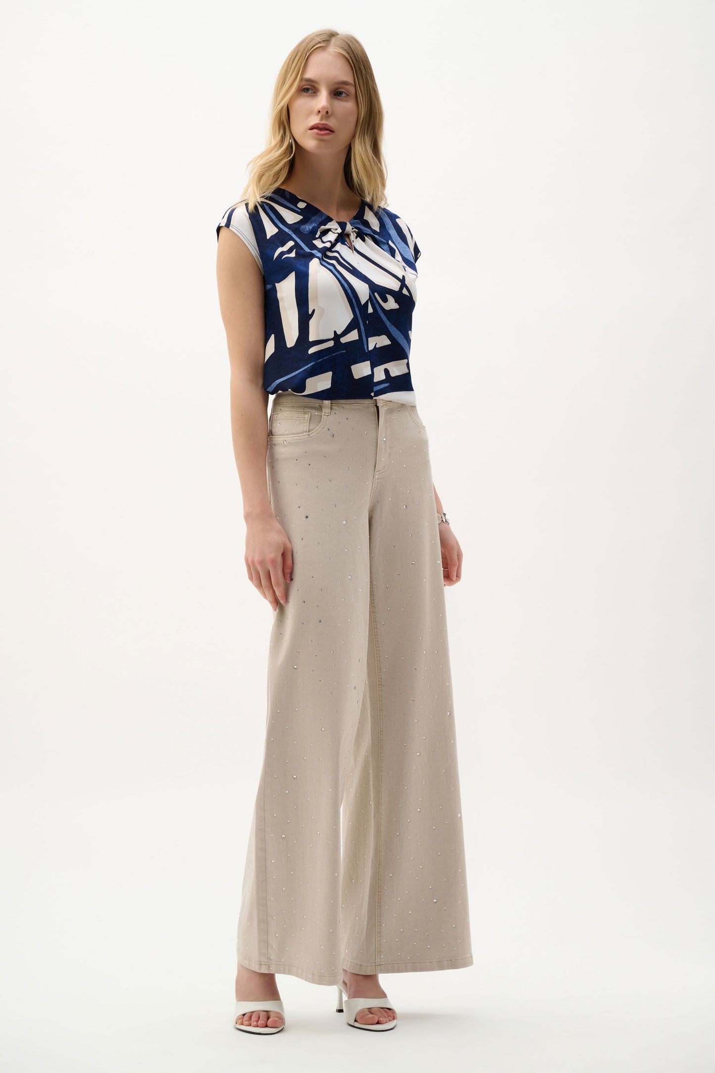 Joseph Ribkoff Silky Knit Abstract Print Fitted Top Vanilla/Multi 262216-2539