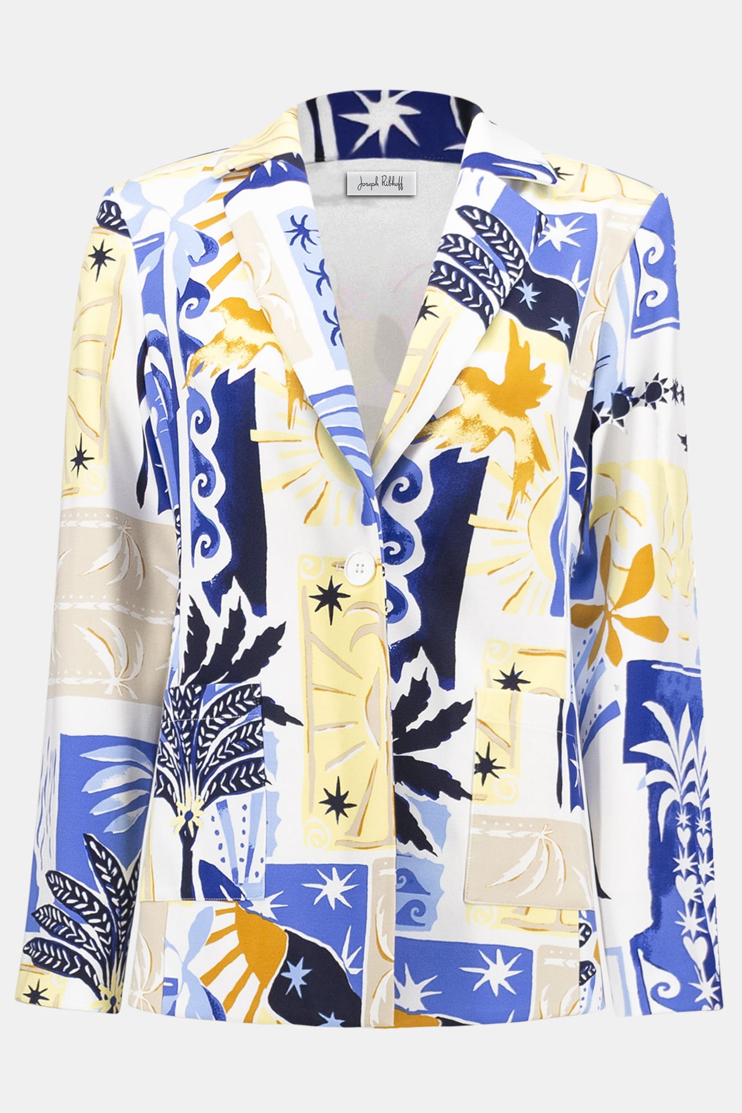 Joseph Ribkoff Silky Knit Tropical Print Fitted Blazer Vanilla/Multi 262232-2539