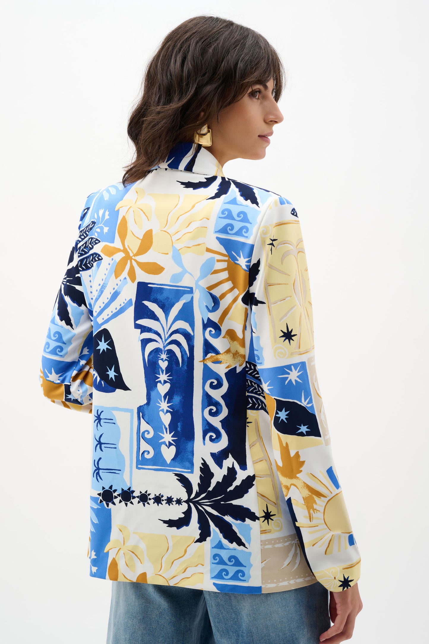 Joseph Ribkoff Silky Knit Tropical Print Fitted Blazer Vanilla/Multi 262232-2539
