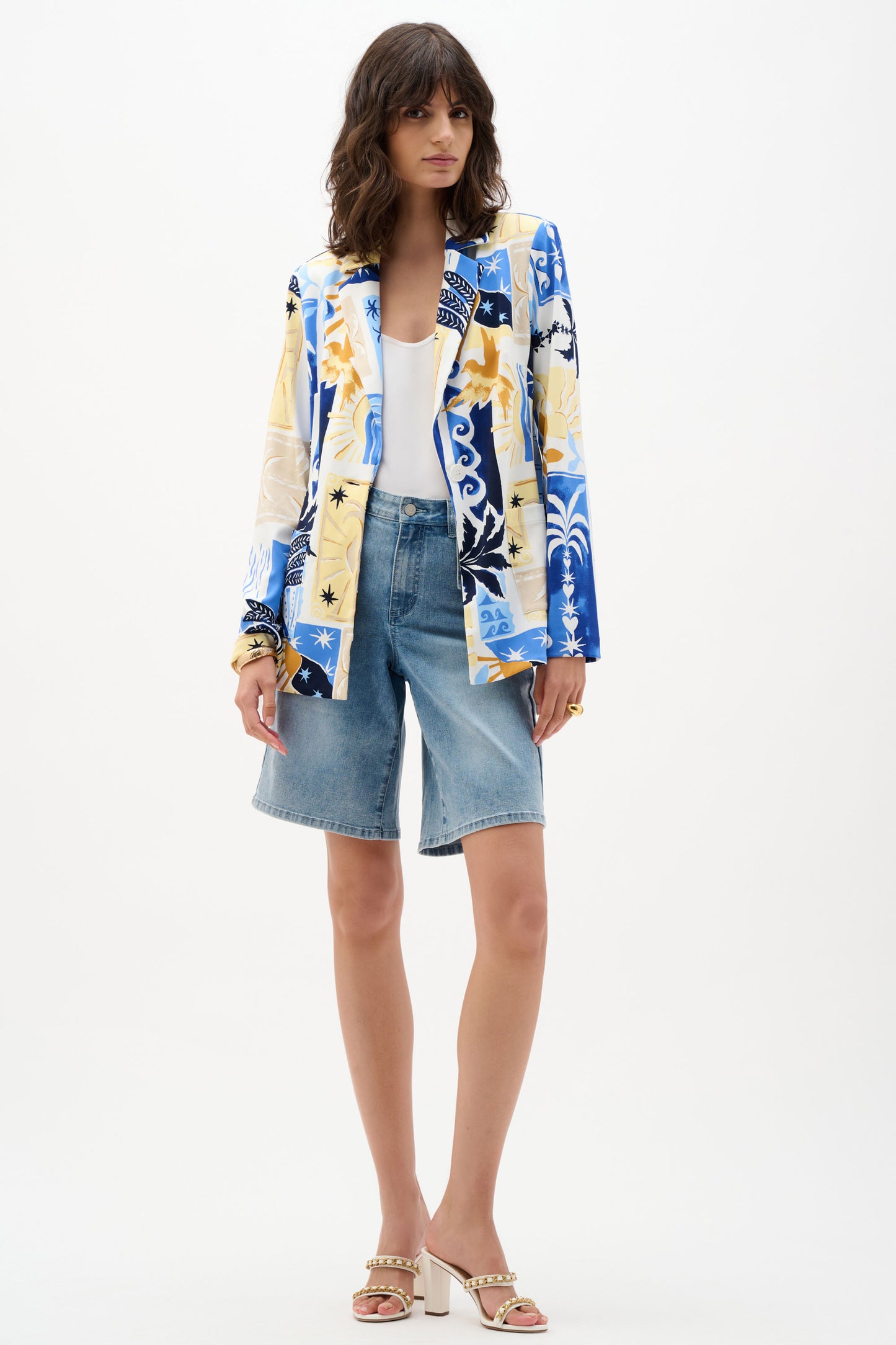 Joseph Ribkoff Silky Knit Tropical Print Fitted Blazer Vanilla/Multi 262232-2539