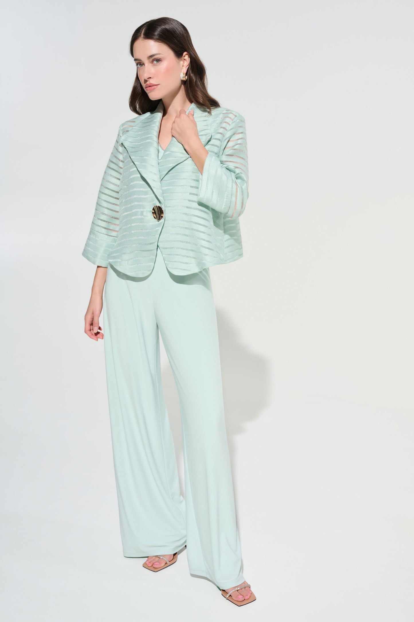 Joseph Ribkoff Novelty Shadow Stripe Swing Jacket With Lapel Pistachio 262707-4526