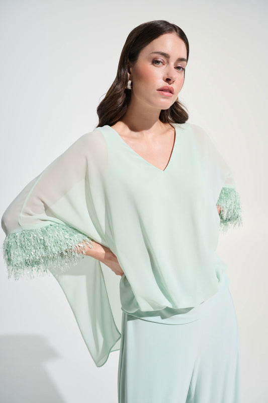 Joseph Ribkoff Chiffon Knit Poncho Top With Novelty Trim Pistachio 262711-4526