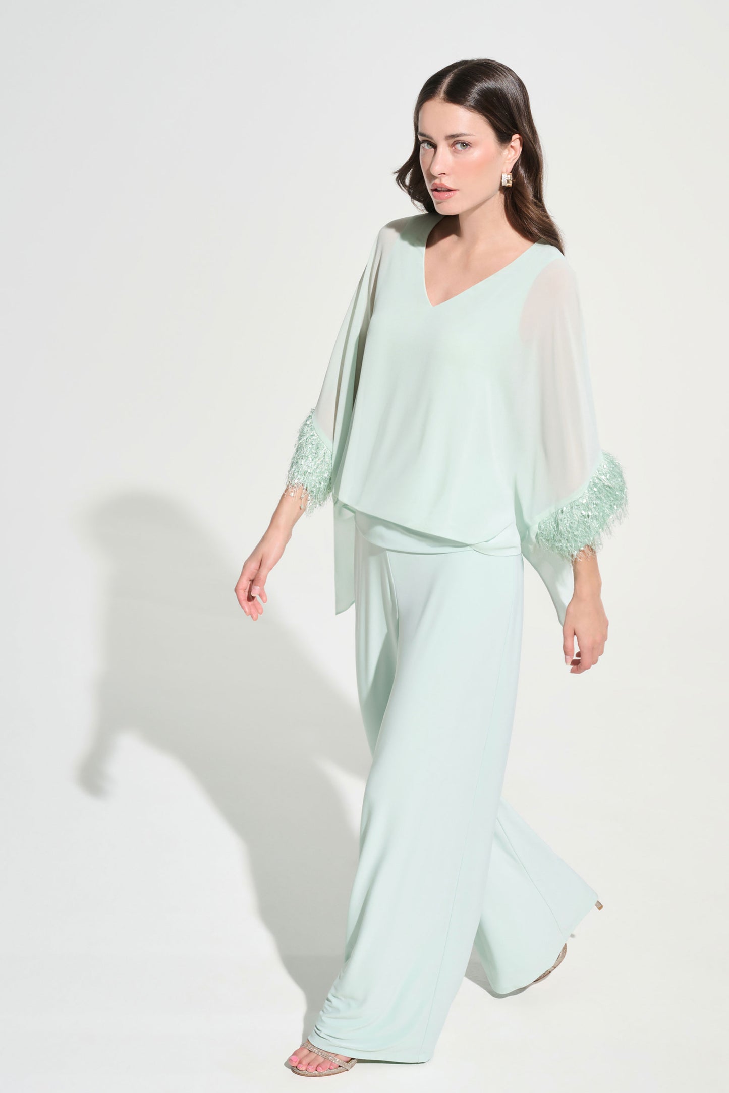 Joseph Ribkoff Chiffon Knit Poncho Top With Novelty Trim Pistachio 262711-4526