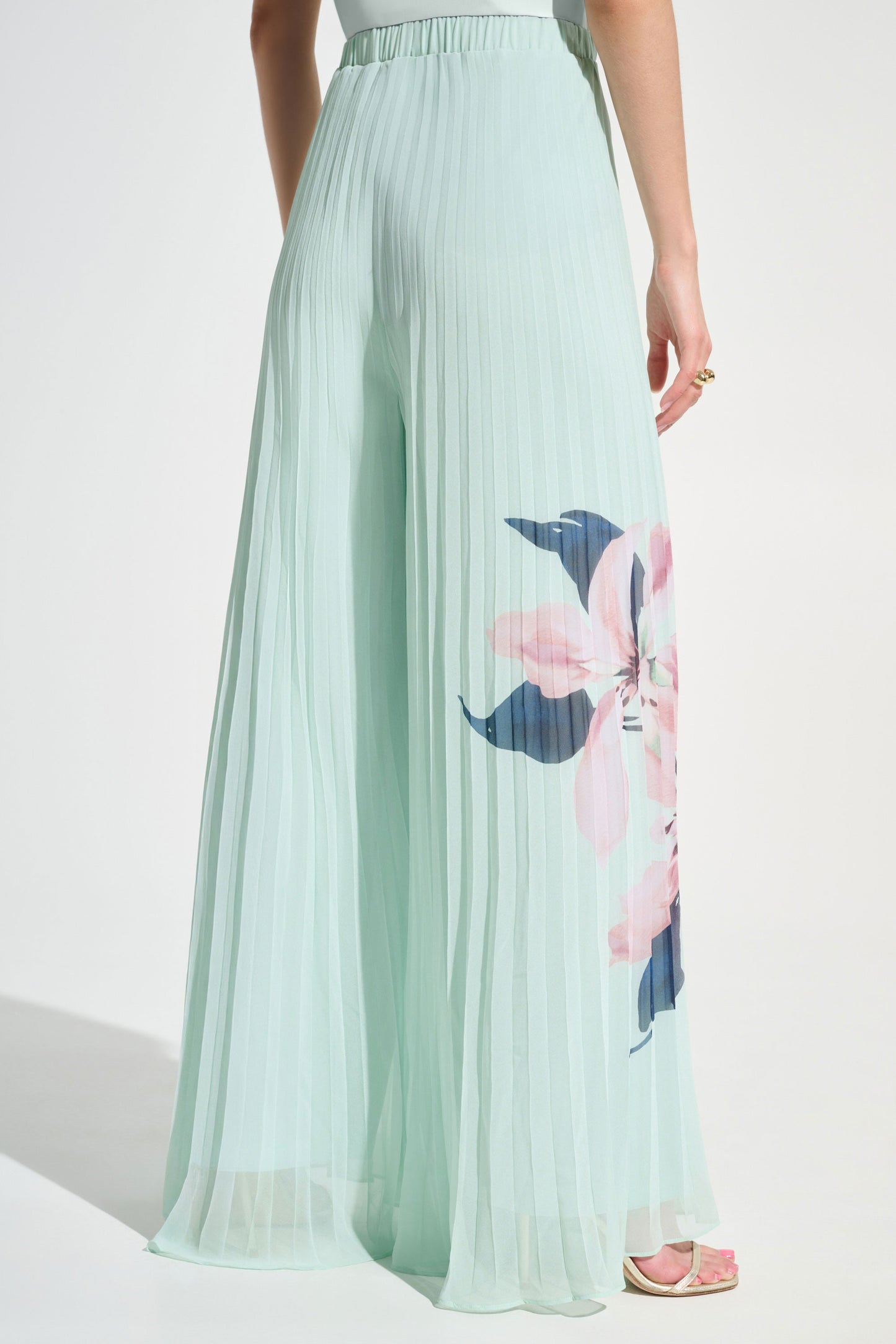 Joseph Ribkoff Chiffon Floral Print Pleated Wide Leg Pants and Poncho Set Green/Multi 262718/262724-684