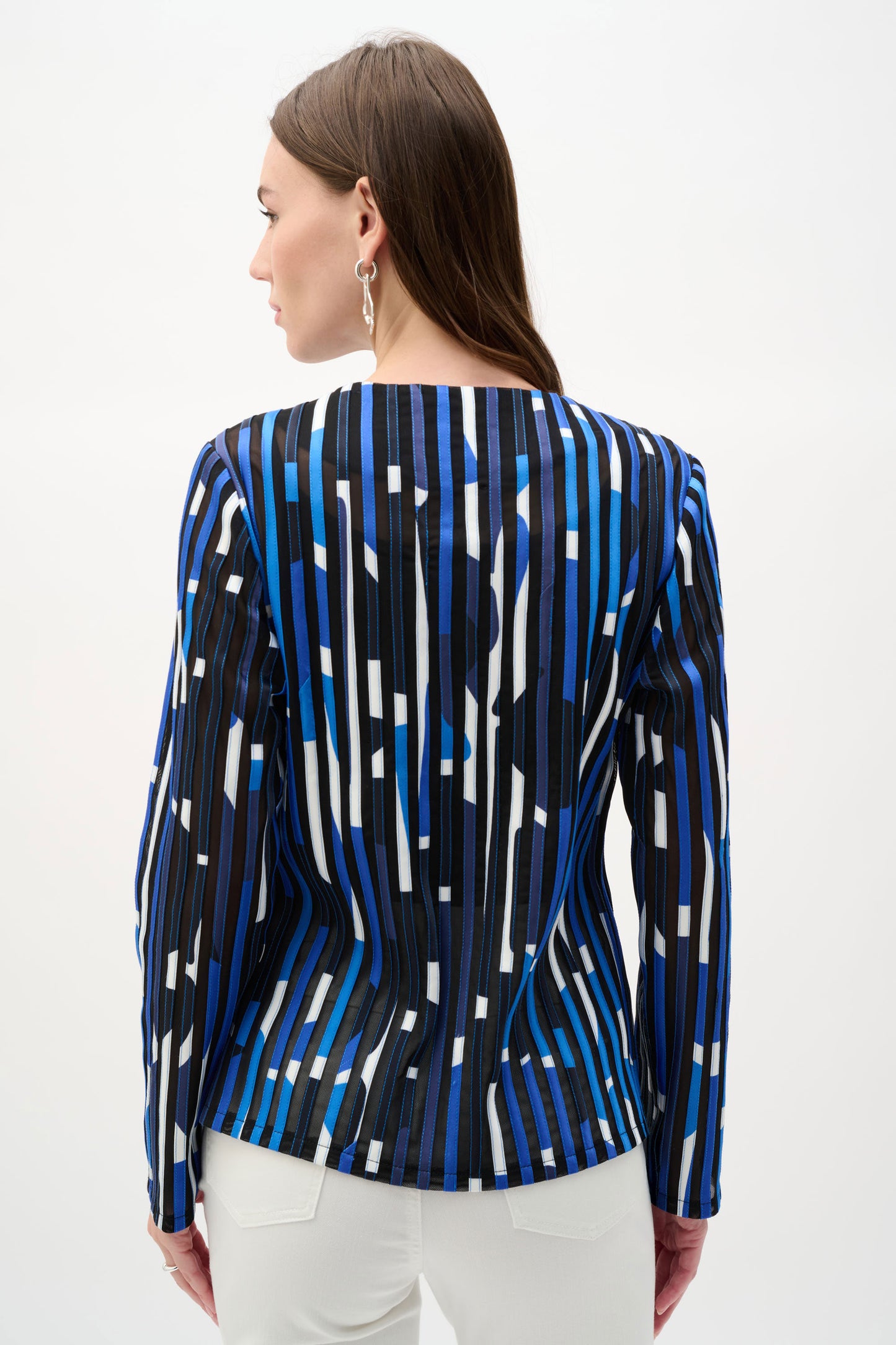 Joseph Ribkoff Mesh And Satin Geometric Print Fitted Jacket Black/Multi 262953-178
