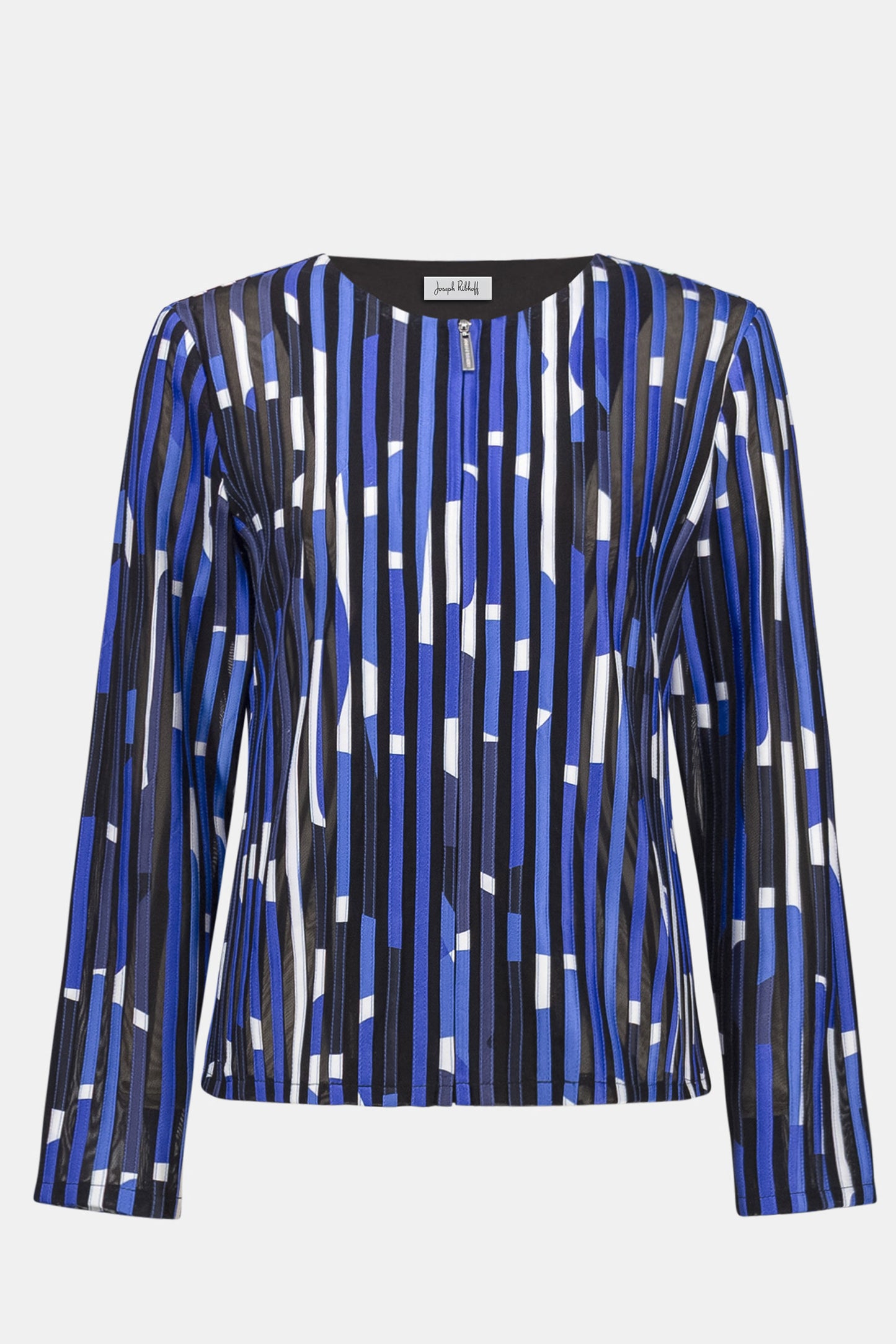 Joseph Ribkoff Mesh And Satin Geometric Print Fitted Jacket Black/Multi 262953-178