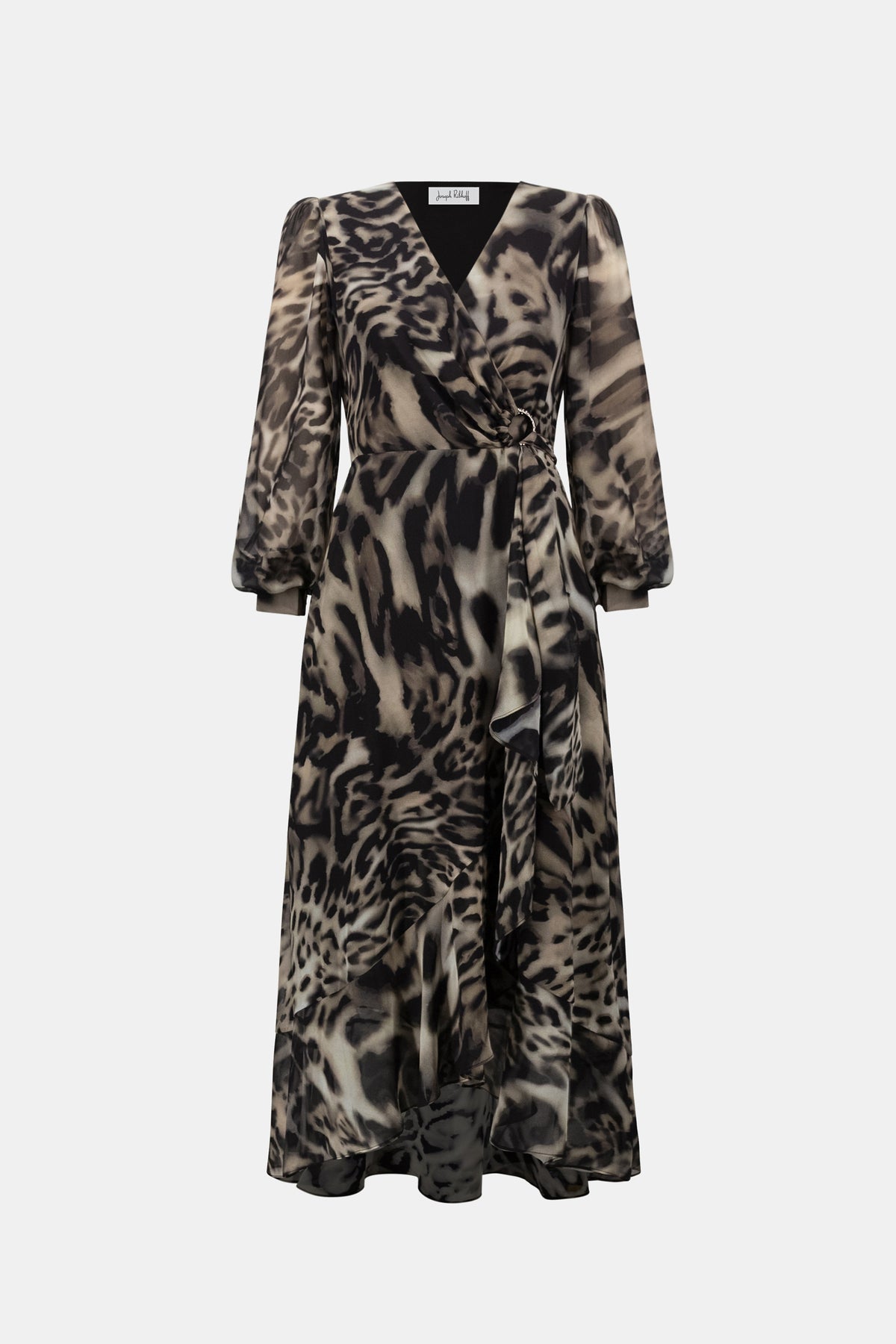 Joseph Ribkoff Chiffon Printed Fit and Flare Wrap Dress Grey/Multi 263739