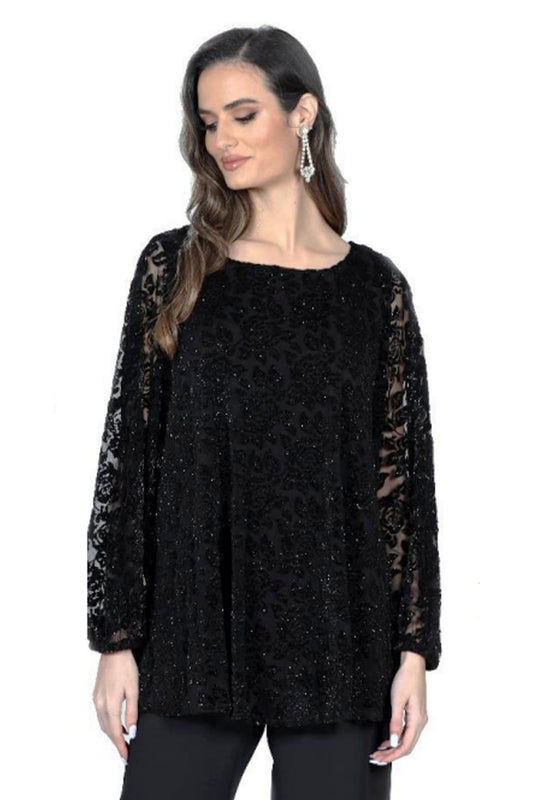 Allison Floral Embossed Top Black 2929-250