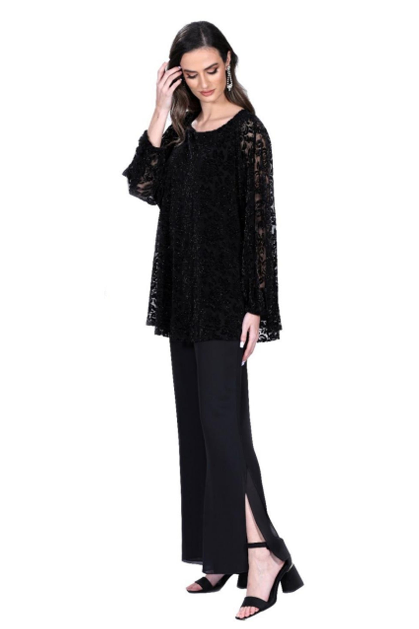 Allison Floral Embossed Top Black 2929-250
