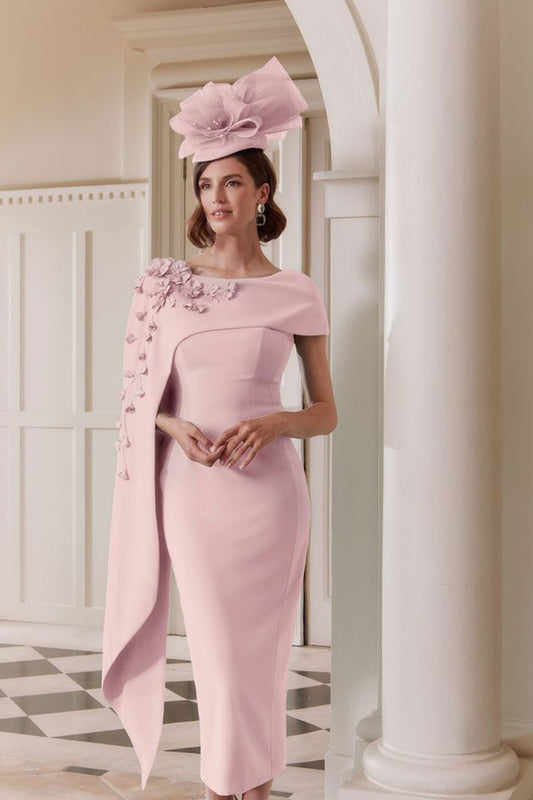 John Charles Asymmetrical Midi Dress With Cape Petal 29303