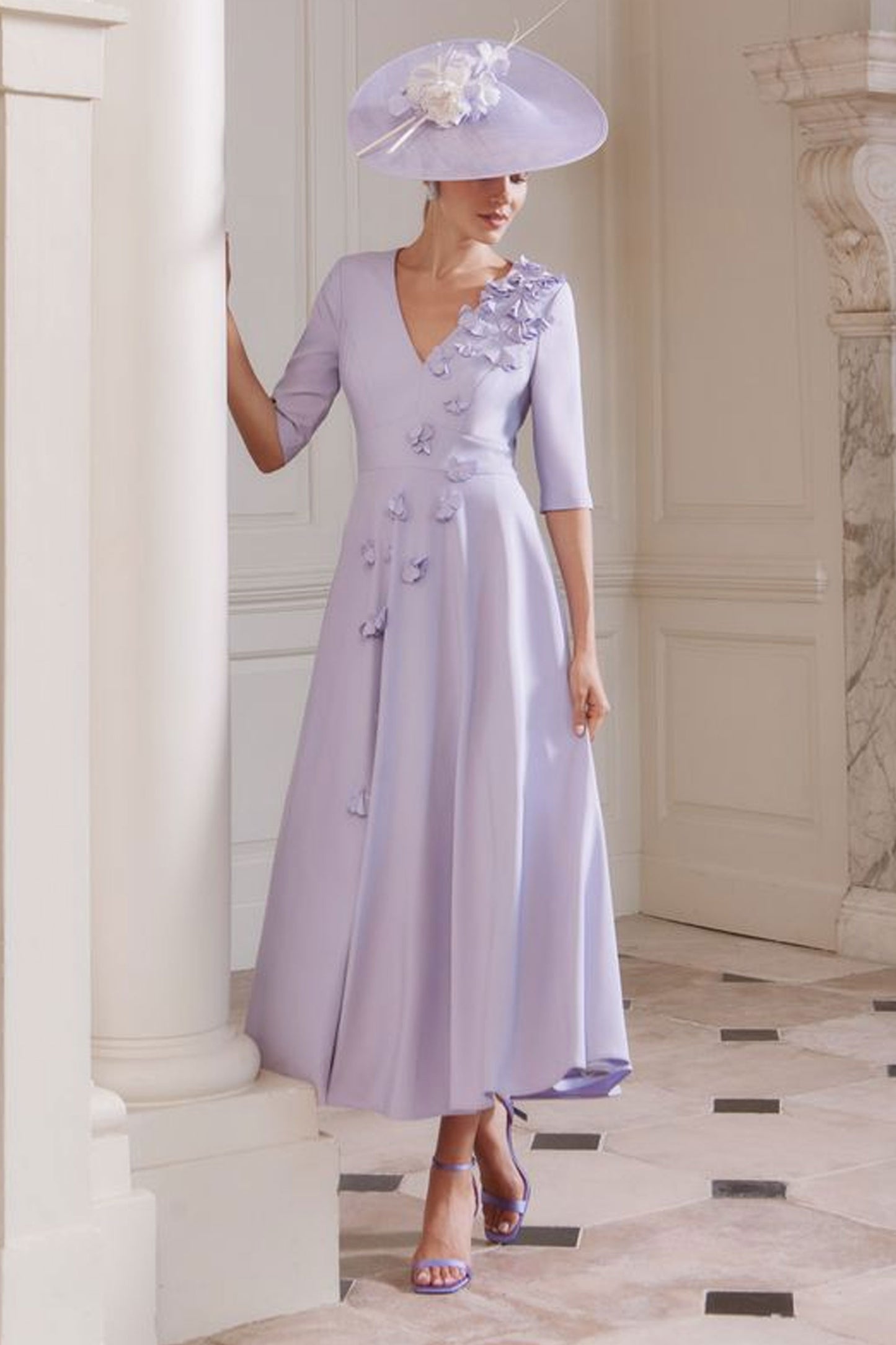 John Charles A Line Dress With Applique Detail Hydrangea 29320
