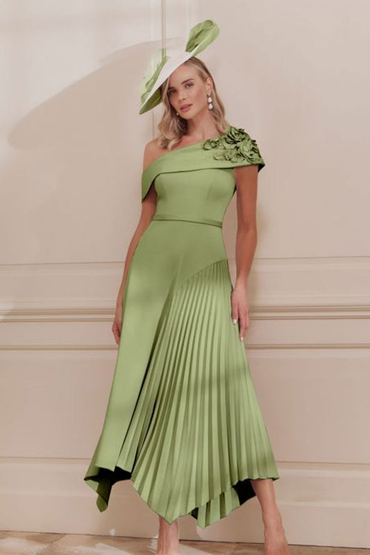 John Charles A Line Pleated Dress With Handkerchief Hemline Fern 29362