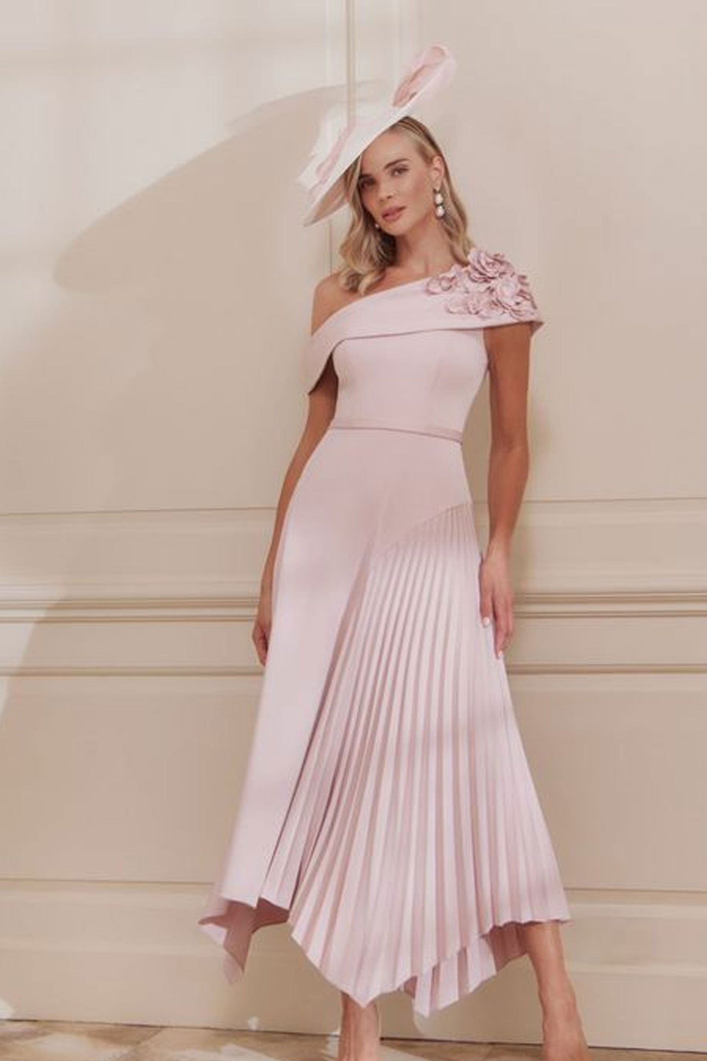 John Charles A Line Pleated Dress With Handkerchief Hemline Petal 29362