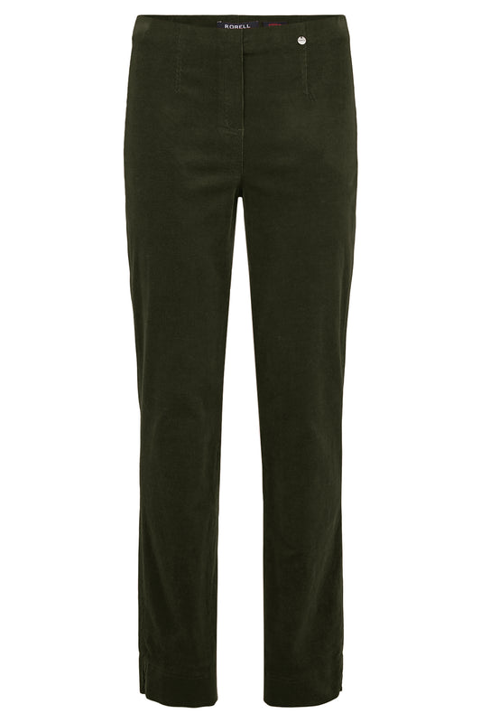 Robell Short Length 29" Marie Velvet Trousers Olive 51414-54363-88S