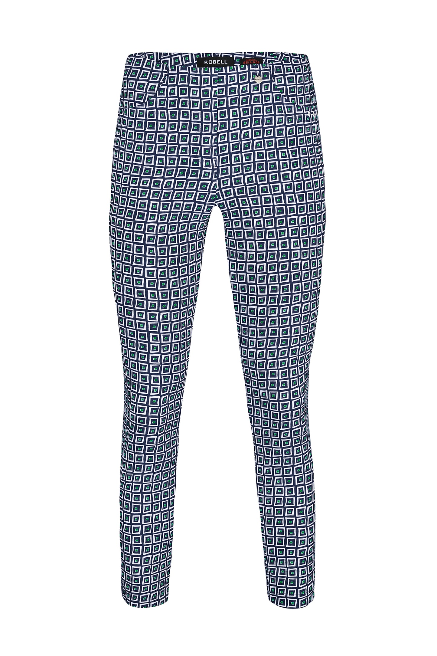 Robell Bella 09 Geometric Print Trousers Navy/Green 52483-54885-69