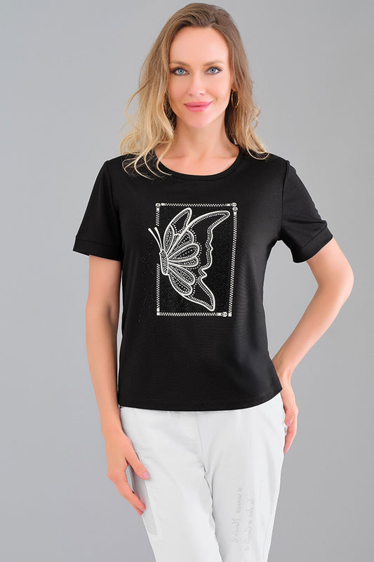 Tricotto Black Butterfly Motif T-Shirt 56142