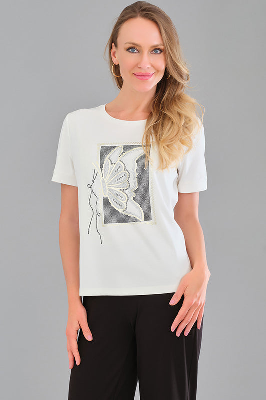 Tricotto Butterfly Motif T-Shirt Winter White 56142