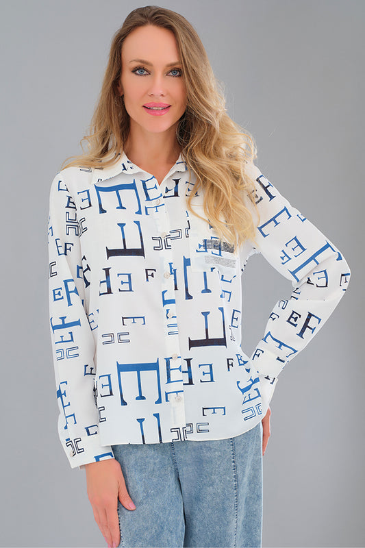 Tricotto Lettering Print Shirt Blue/White 56309