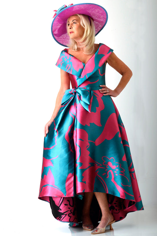 Gabriela Sanchez Off The Shoulder Dress Fuchsia/Turquoise 5701