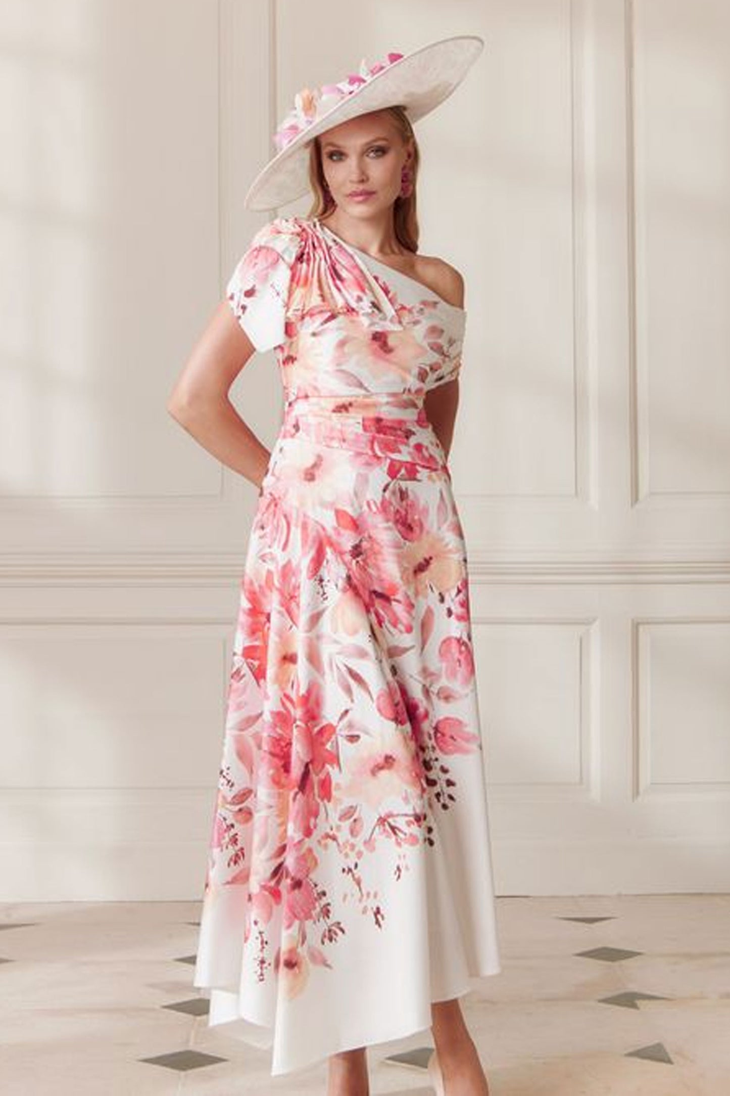 John Charles Asymmetrical Floral Print A Line Dress Sunset 66686