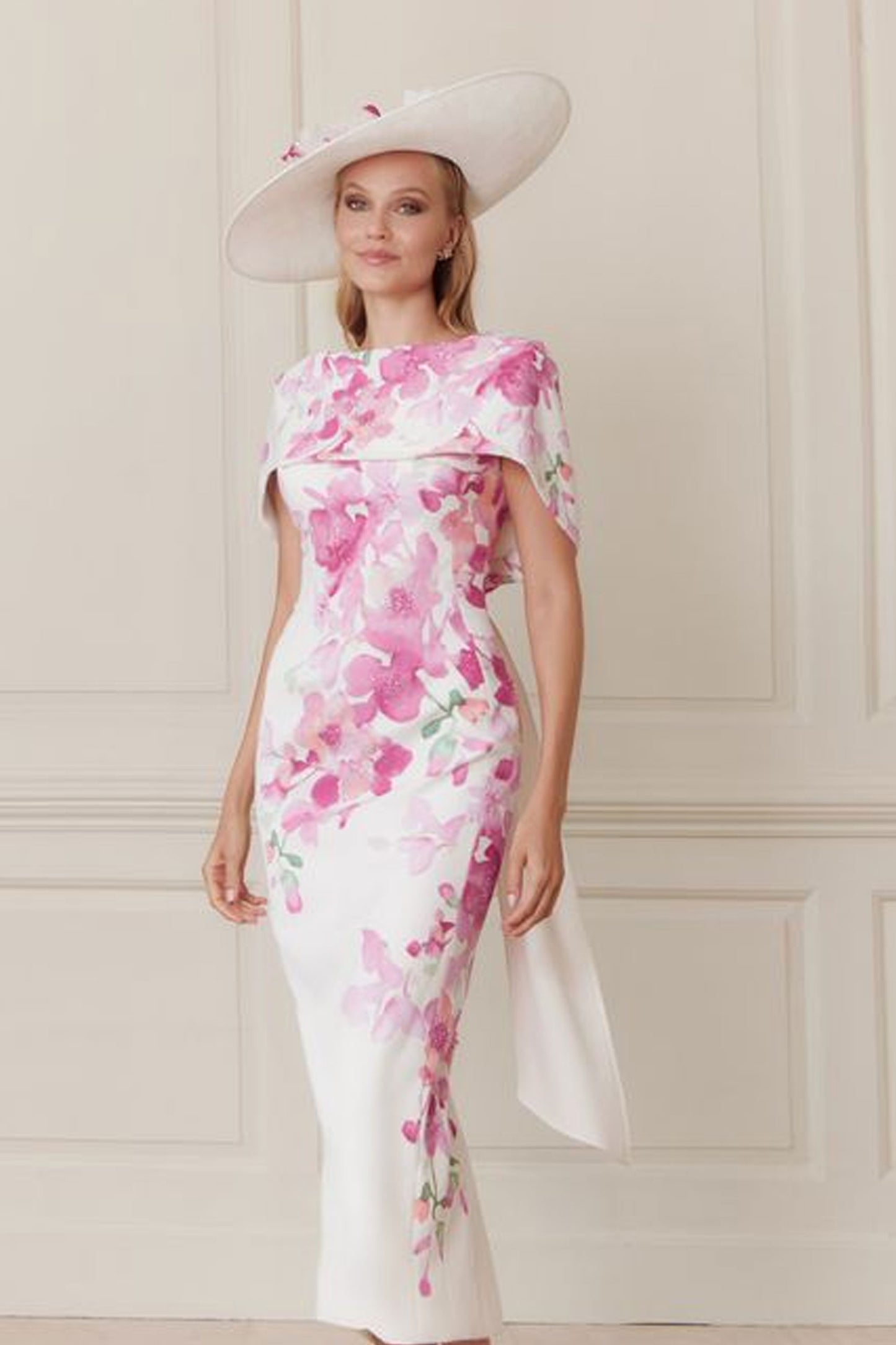 John Charles Floral Straight Dress With Cape Petal 66698