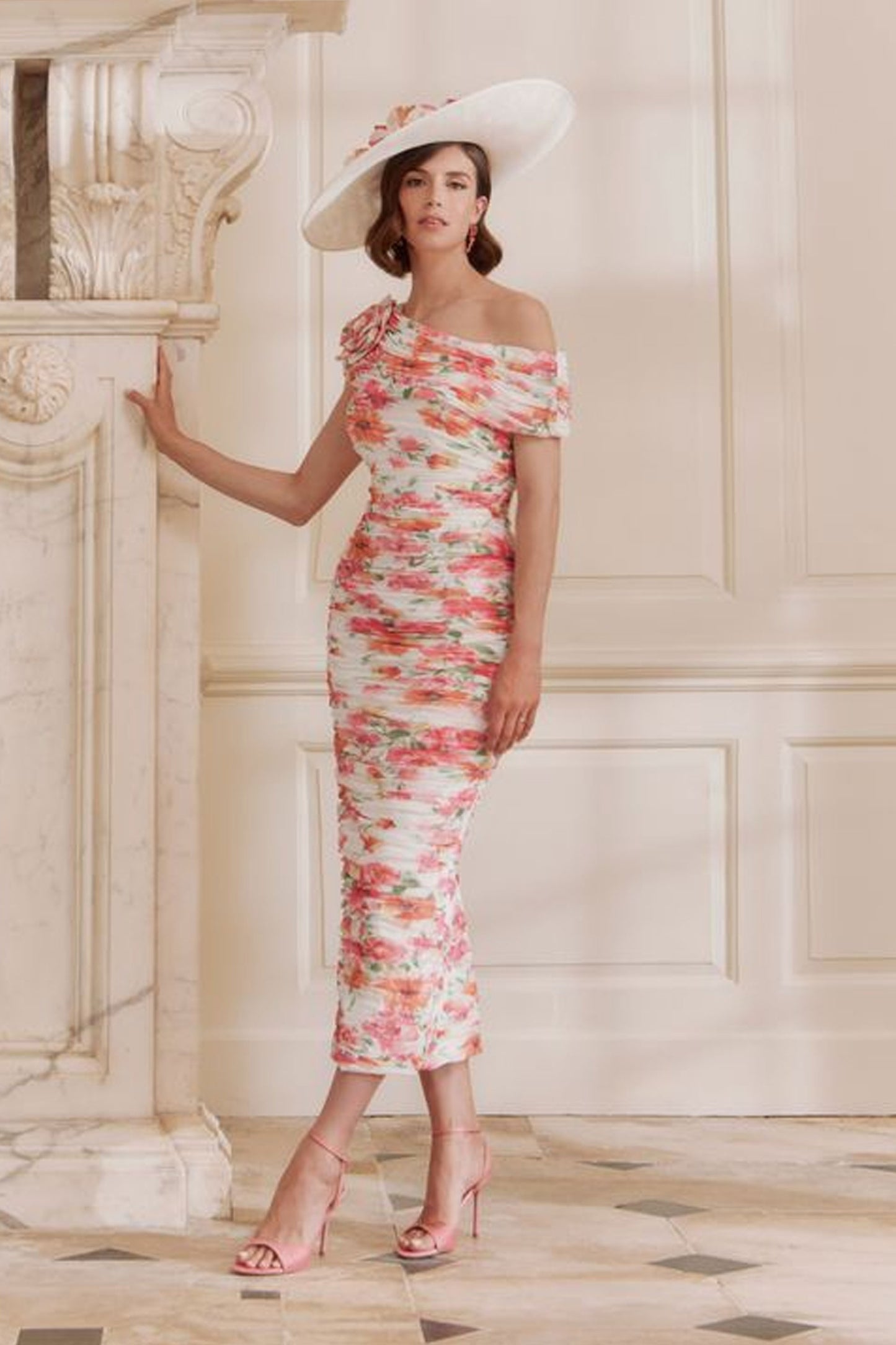 John Charles Ruched Floral Printed Dress Tropical Bloom 66739