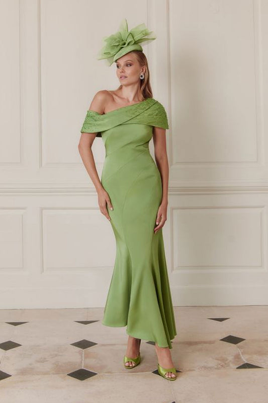 John Charles Asymmetrical Fishtail Dress With Beading Fern 66744