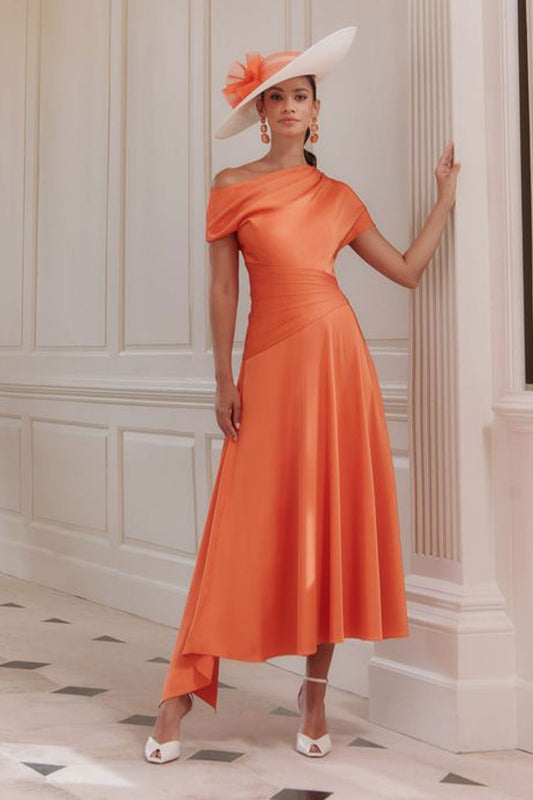 John Charles Asymmetrical Dress With Dipped Hem Tangerine 66769