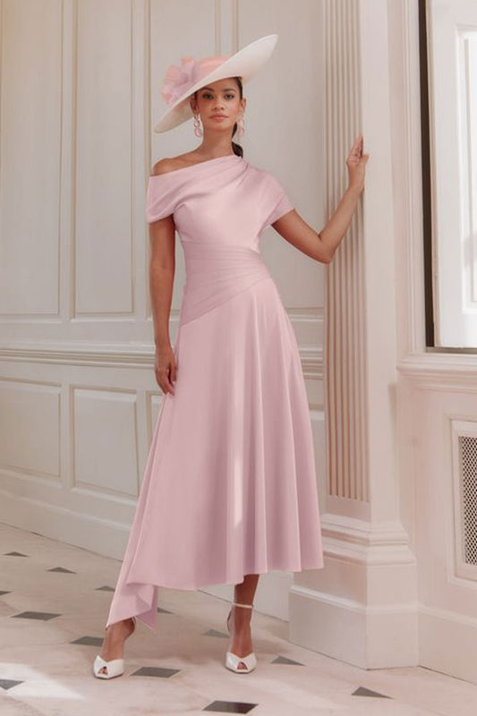 John Charles Asymmetrical Dipped Dress With Ruching Petal 66769