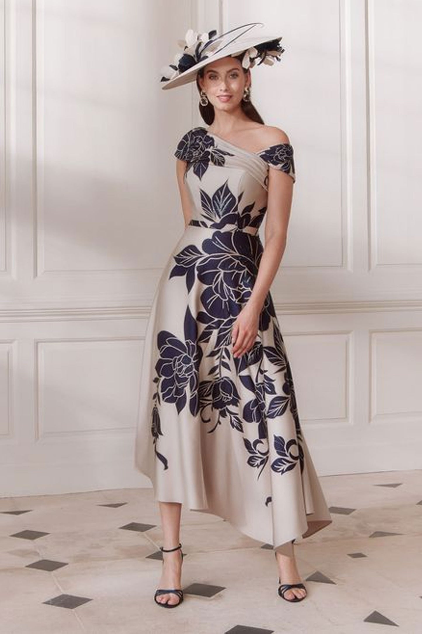 John Charles Large Floral Print Dress Navy/Oyster 66770