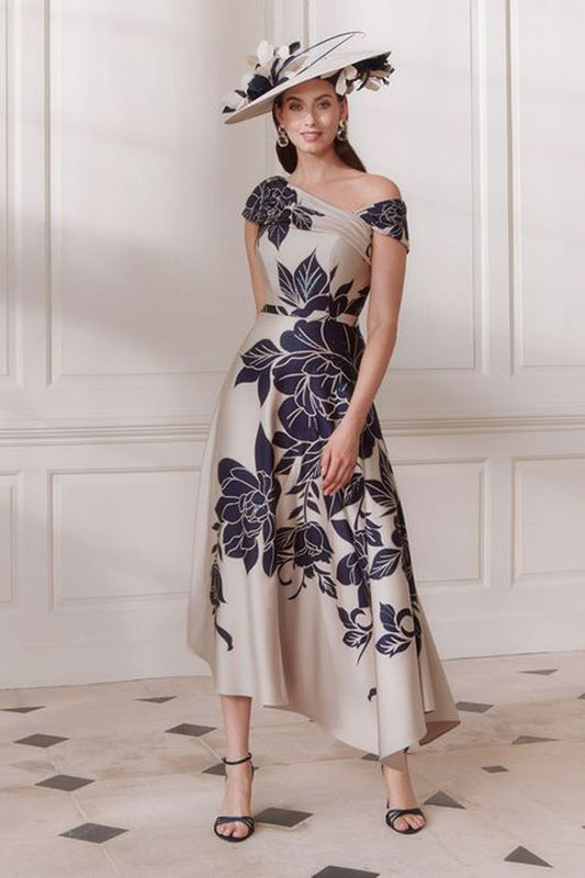 John Charles Large Floral Print Dress Navy/Oyster 66770