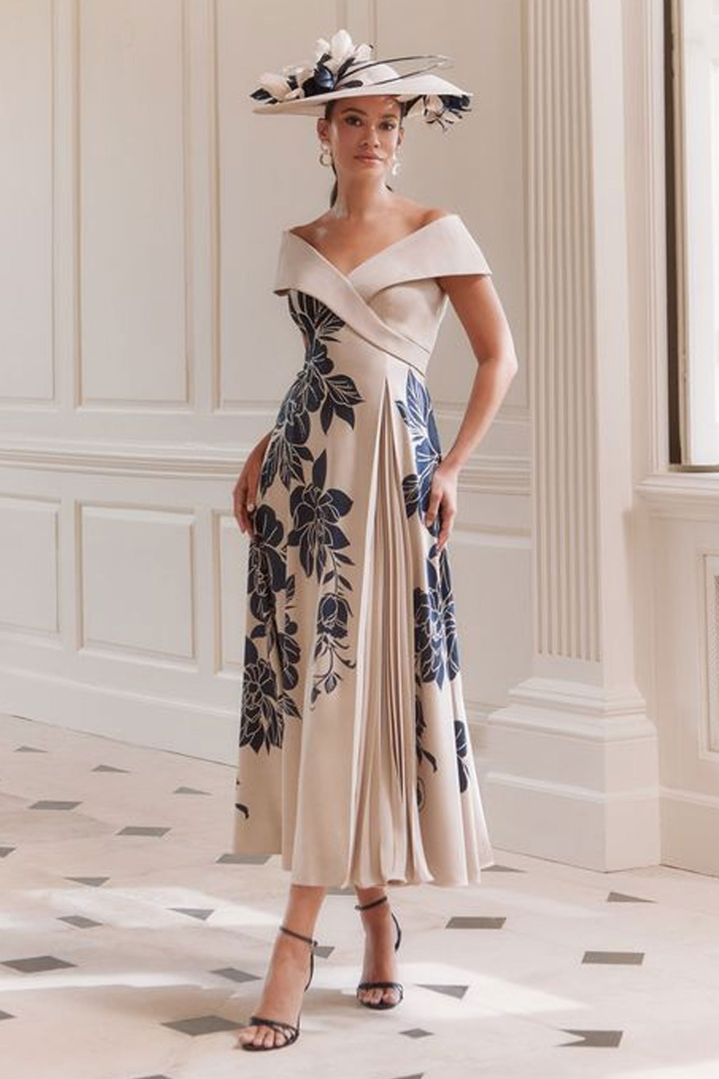 John Charles A Line Floral Print Dress Navy/Oyster 66774