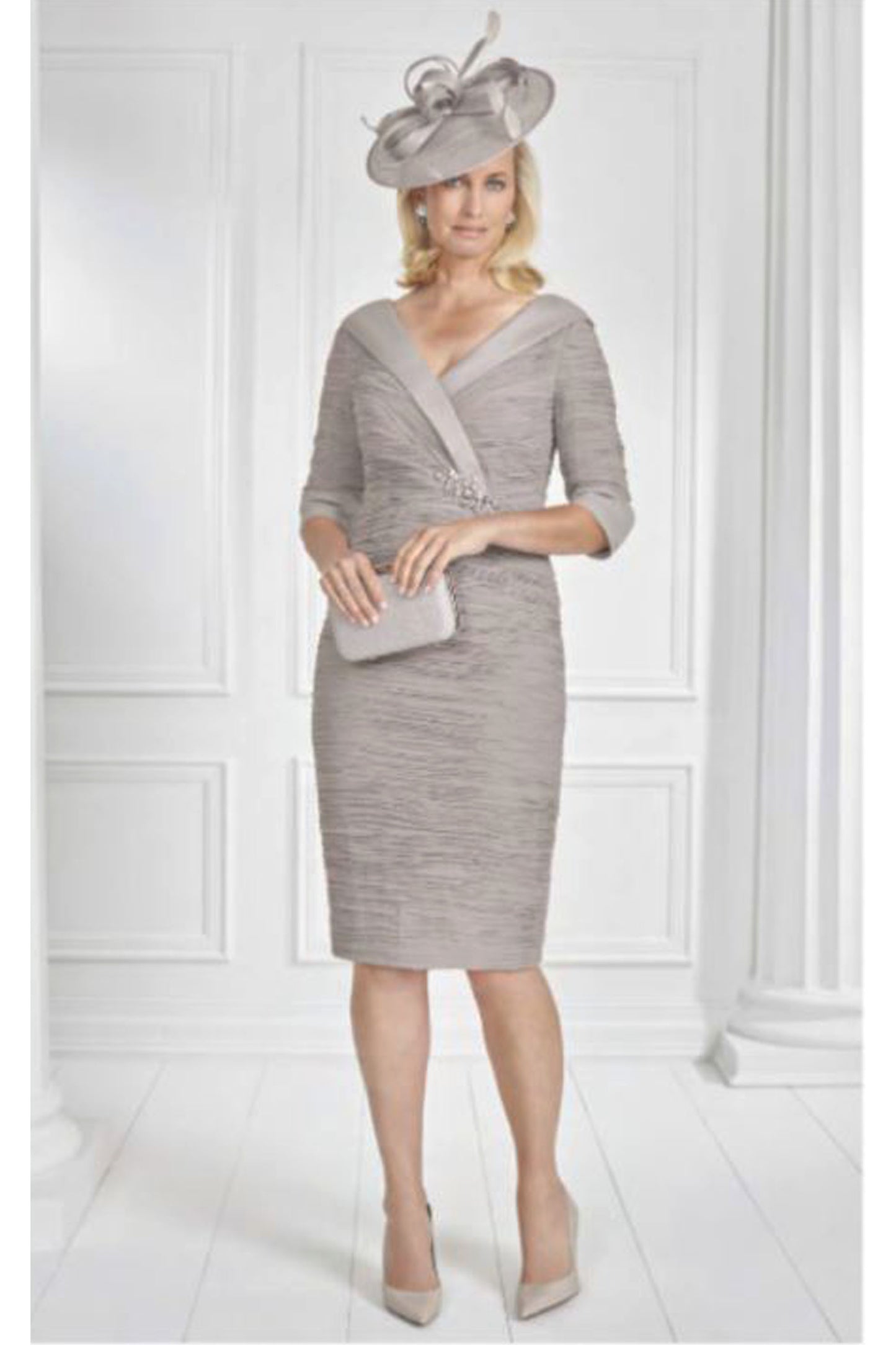 Condici Ruched V-Neckline Dress Diamond Ash 71043-86