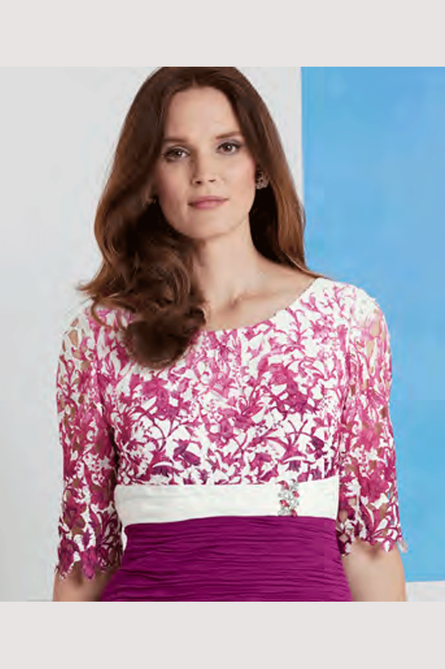 Condici Ruched Lace Detail Dress & Jacket - Cream/Cherry Passion - 71078-860