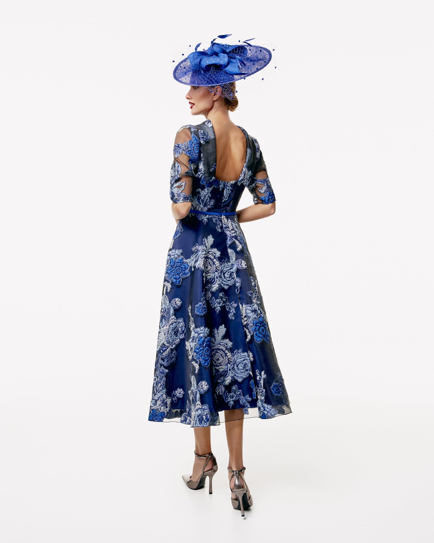 Gabriela Sanchez Jacquard Floral Print Dress - Multi Blue - 7444